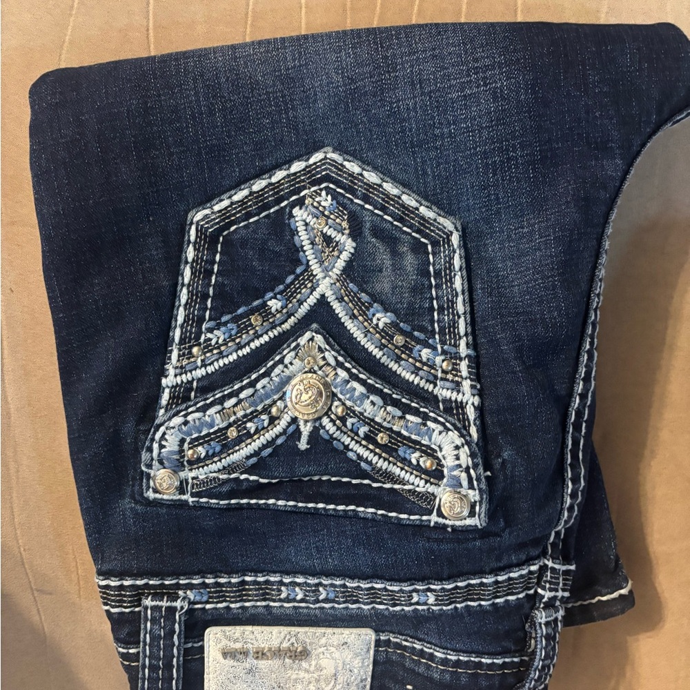 Grace Dark Blue Embellished Boot Cut Jeans